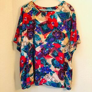 Distinctly Different Top Womens XL Multi-Colored Artsy Retro Bold 90s Style